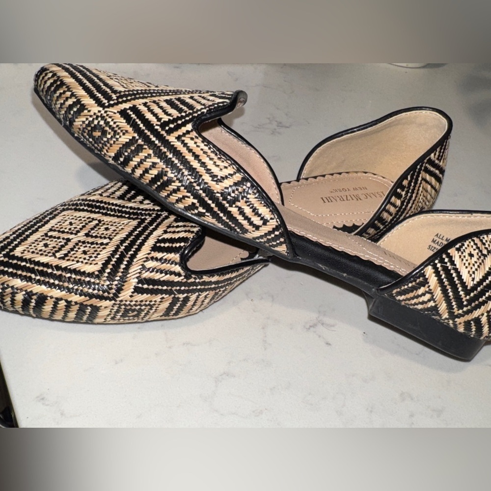 Isaac Mizrahi New York Woven D’Orsay Flats Size 7.5 Neutral Black Tan - Picture 7 of 10